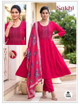 ANISH Sakhi 3-Piece Roman Silk Plain Kurti Pant Digital Dupatta Set kurti pant with dupatta Catalogs
