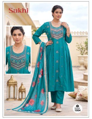 ANISH Sakhi 3-Piece Roman Silk Plain Kurti Pant Digital Dupatta Set kurti pant with dupatta Catalogs