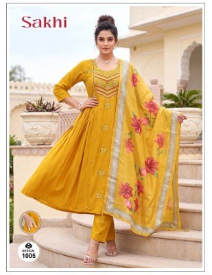 ANISH Sakhi 3-Piece Roman Silk Plain Kurti Pant Digital Dupatta Set kurti pant with dupatta Catalogs