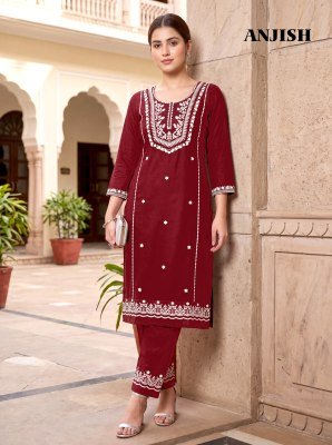 ANJISH D.No 1001-1006 South Cotton Kurti Pant Set with Heavy Cotton Thread Embroidery 