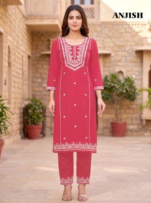 ANJISH D.No 1001-1006 South Cotton Kurti Pant Set with Heavy Cotton Thread Embroidery kurtis catalogs