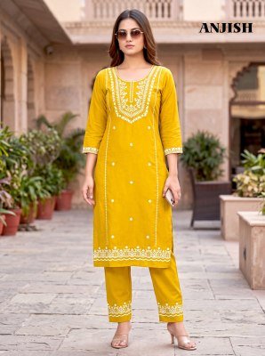 ANJISH D.No 1001-1006 South Cotton Kurti Pant Set with Heavy Cotton Thread Embroidery kurtis catalogs
