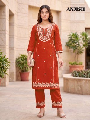 ANJISH D.No 1001-1006 South Cotton Kurti Pant Set with Heavy Cotton Thread Embroidery kurtis catalogs