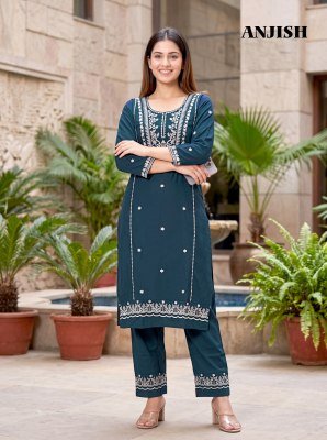 ANJISH D.No 1001-1006 South Cotton Kurti Pant Set with Heavy Cotton Thread Embroidery kurtis catalogs