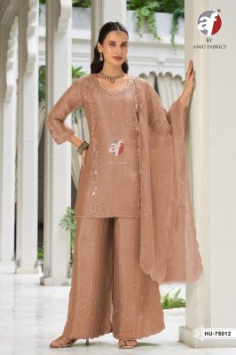 ANJU FABRIC D.No. HU 75010 Short Kurti Divider with Dupatta Salsa Handwork Set Size wise Combo Set