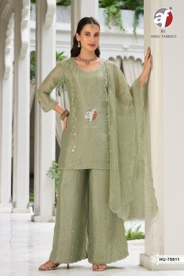 ANJU FABRIC D.No. HU 75010 Short Kurti Divider with Dupatta Salsa Handwork Set Size wise Combo Set