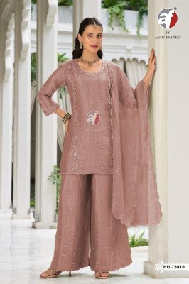 ANJU FABRIC D.No. HU 75010 Short Kurti Divider with Dupatta Salsa Handwork Set Size wise Combo Set