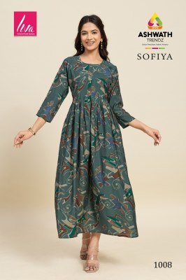 ASHWATH Kurtis Launches sofiya Chanderi Foil Print stylish  ghera printed kurtis Catalogue pcs  wholesale rate  kurtis catalogs