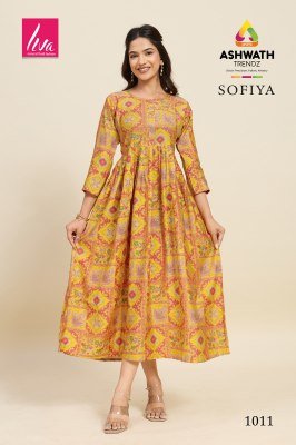 ASHWATH Kurtis Launches sofiya Chanderi Foil Print stylish  ghera printed kurtis Catalogue pcs  wholesale rate  kurtis catalogs