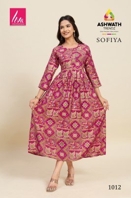 ASHWATH Kurtis Launches sofiya Chanderi Foil Print stylish  ghera printed kurtis Catalogue pcs  wholesale rate  kurtis catalogs