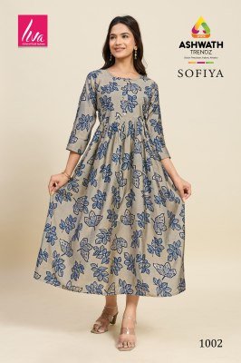 ASHWATH Kurtis Launches sofiya Chanderi Foil Print stylish  ghera printed kurtis Catalogue pcs  wholesale rate  kurtis catalogs