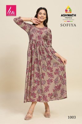 ASHWATH Kurtis Launches sofiya Chanderi Foil Print stylish  ghera printed kurtis Catalogue pcs  wholesale rate  kurtis catalogs