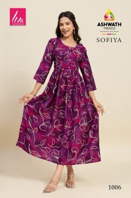 ASHWATH Kurtis Launches sofiya Chanderi Foil Print stylish  ghera printed kurtis Catalogue pcs  wholesale rate  kurtis catalogs