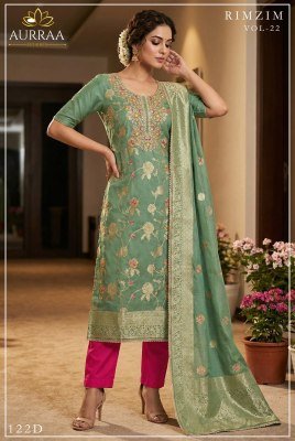 AURRAA RIMZIM Vol-22 Readymade Banarasi Cotton Silk 3-Piece Suit kurti pant with dupatta Catalogs