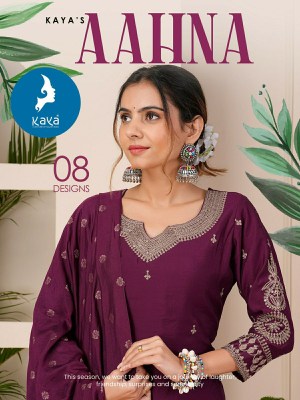 Aahana by Kaya straight cut roman silk embroidered readymade suit catalogue at affordable rate 
