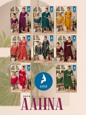 Aahana by Kaya straight cut roman silk embroidered readymade suit catalogue at affordable rate readymade suit catalogs
