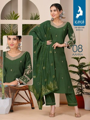 Aahana by Kaya straight cut roman silk embroidered readymade suit catalogue at affordable rate readymade suit catalogs