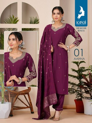 Aahana by Kaya straight cut roman silk embroidered readymade suit catalogue at affordable rate readymade suit catalogs