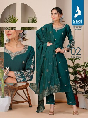 Aahana by Kaya straight cut roman silk embroidered readymade suit catalogue at affordable rate readymade suit catalogs
