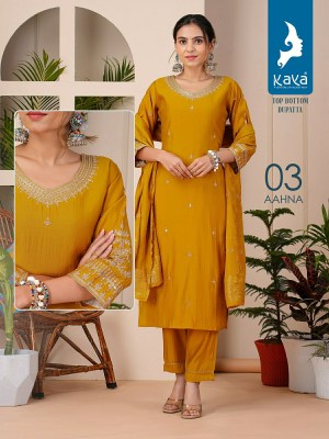 Aahana by Kaya straight cut roman silk embroidered readymade suit catalogue at affordable rate readymade suit catalogs