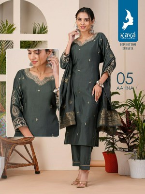 Aahana by Kaya straight cut roman silk embroidered readymade suit catalogue at affordable rate readymade suit catalogs
