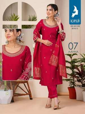 Aahana by Kaya straight cut roman silk embroidered readymade suit catalogue at affordable rate readymade suit catalogs