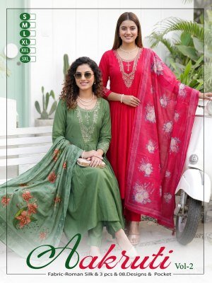Aakruti Vol. 2 Roman Silk Plain Kurti Pant with Digital Dupatta Set 