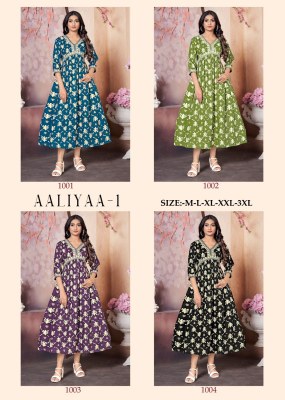 Aaliyaa 1 present heavy rayon embroidered sequence work kurti catalogue  kurtis catalogs