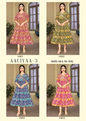 Aaliyaa 3 by heavy reyon print embroidered readymade kurti catalogue kurtis catalogs