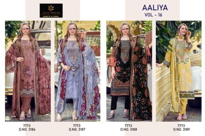 Aaliz Prints Aaliya Embroidery Collection Vol 16 Unstitched Cotton Suit Set with Digital Style Print Embroidered Neck Work Cotton Bottom Cotton Mal Du dress material catalogs