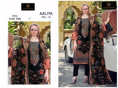 Aaliz Prints Aaliya Embroidery Collection Vol 16 Unstitched Cotton Suit Set with Digital Style Print Embroidered Neck Work Cotton Bottom Cotton Mal Du dress material catalogs