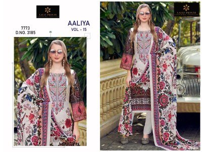 Aaliz Prints Aaliya Embroidery Collection Vol 15 Unstitched Cotton Suit Set with Digital Style Print Embroidered Neck Work Cotton Bottom Cotton Mal Du dress material catalogs