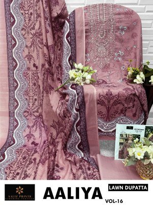 Aaliz Prints Aaliya Embroidery Collection Vol 16 Unstitched Cotton Suit Set with Digital Style Print Embroidered Neck Work Cotton Bottom Cotton Mal Du dress material catalogs