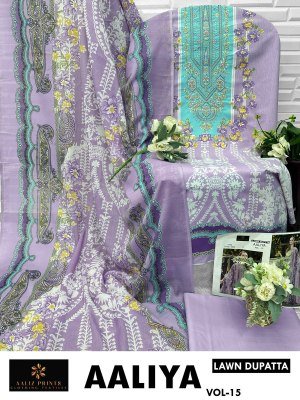 Aaliz Prints Aaliya Embroidery Collection Vol 15 Unstitched Cotton Suit Set with Digital Style Print Embroidered Neck Work Cotton Bottom Cotton Mal Du dress material catalogs