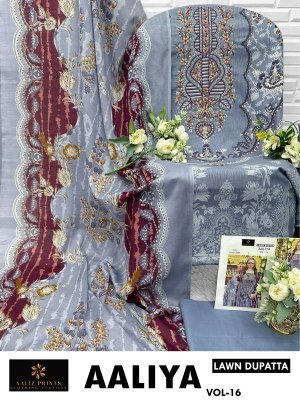 Aaliz Prints Aaliya Embroidery Collection Vol 16 Unstitched Cotton Suit Set with Digital Style Print Embroidered Neck Work Cotton Bottom Cotton Mal Du dress material catalogs