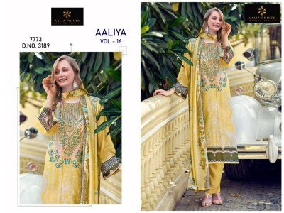 Aaliz Prints Aaliya Embroidery Collection Vol 16 Unstitched Cotton Suit Set with Digital Style Print Embroidered Neck Work Cotton Bottom Cotton Mal Du dress material catalogs