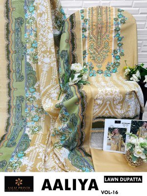 Aaliz Prints Aaliya Embroidery Collection Vol 16 Unstitched Cotton Suit Set with Digital Style Print Embroidered Neck Work Cotton Bottom Cotton Mal Du dress material catalogs