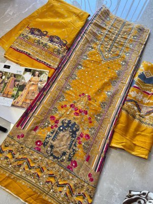 Aaliz Prints Aaliza Vol 5 Unstitched Cotton Digital Print Suit with Embroidery Neck  Mirror Work  Printed Bottom  Cotton Mal Dupatta Wholesale dress material catalogs