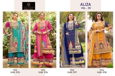 Aaliz Prints Aaliza Vol 5 Unstitched Cotton Digital Print Suit with Embroidery Neck  Mirror Work  Printed Bottom  Cotton Mal Dupatta Wholesale dress material catalogs