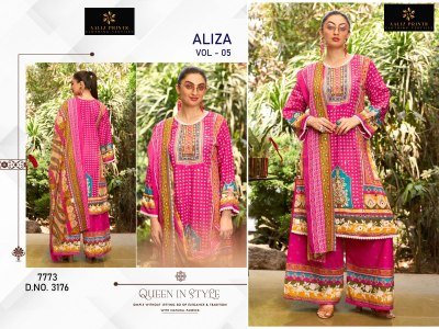 Aaliz Prints Aaliza Vol 5 Unstitched Cotton Digital Print Suit with Embroidery Neck  Mirror Work  Printed Bottom  Cotton Mal Dupatta Wholesale dress material catalogs
