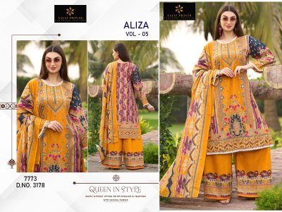Aaliz Prints Aaliza Vol 5 Unstitched Cotton Digital Print Suit with Embroidery Neck  Mirror Work  Printed Bottom  Cotton Mal Dupatta Wholesale dress material catalogs