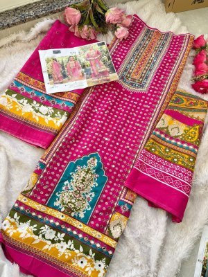 Aaliz Prints Aaliza Vol 5 Unstitched Cotton Digital Print Suit with Embroidery Neck  Mirror Work  Printed Bottom  Cotton Mal Dupatta Wholesale dress material catalogs