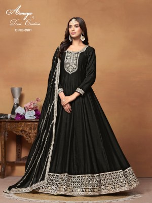  Aanaya vol 189 art silk designer long gown with dupatta catalogue at low rate gown catalogs