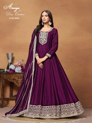  Aanaya vol 189 art silk designer long gown with dupatta catalogue at low rate gown catalogs