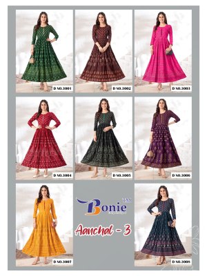 Aanchal 3 by Boine reyon printed ghera long kurti catalogue at amaviexpo kurtis catalogs