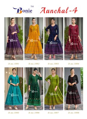 Aanchal 4 by Bonie long reyon printed flaired gown catalogue at amaviexpo gown catalogs