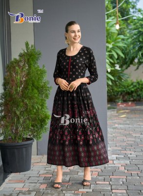 Aanchal 4 by Bonie long reyon printed flaired gown catalogue at amaviexpo gown catalogs