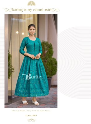 Aanchal 4 by Bonie long reyon printed flaired gown catalogue at amaviexpo gown catalogs