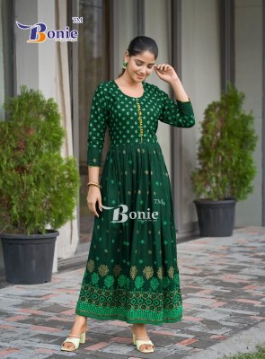 Aanchal 4 by Bonie long reyon printed flaired gown catalogue at amaviexpo gown catalogs