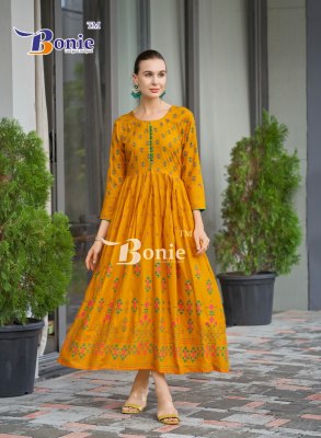 Aanchal 4 by Bonie long reyon printed flaired gown catalogue at amaviexpo gown catalogs